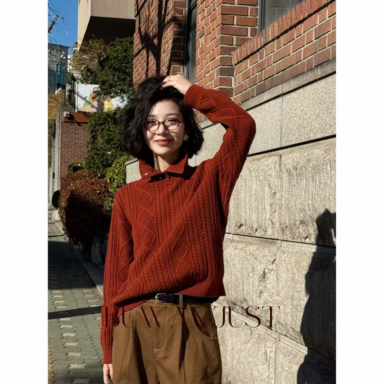 BUWANJUST【围炉听雪】高定满分绵羊毛双股绞花立领套头毛衣B2368