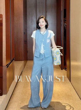 BUWANJUST 满分亚麻夏季透气设计感马甲+弯刀裤B1832