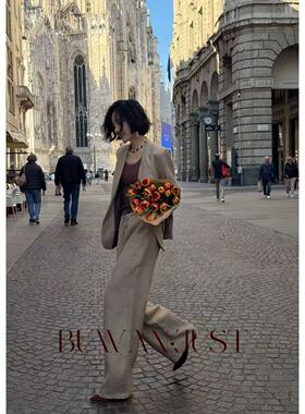 不晚BUWANJUST 【红人之夜】高品亚麻丝线暗闪高级感套装 B1382