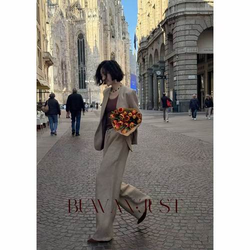 不晚BUWANJUST 【红人之夜】高品亚麻丝线暗闪高级感套装 B1382