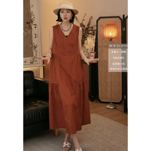 B1897 宽松设计感抽褶松弛感大摆裙 BUWANJUST 高品精梳棉V领无袖