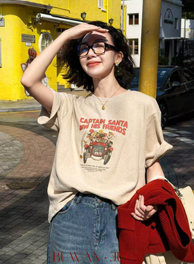 BUWANJUST高品定制慵懒舒适磨毛宽松印花早春T恤B2600