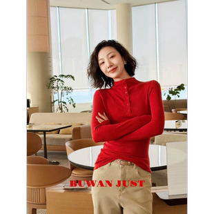 BUWANJUST B2305 高品山羊绒绵羊毛混纺软糯高弹小扣可解打底上衣