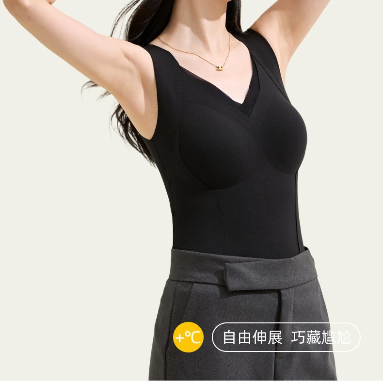 10A抑菌桑蚕丝羊绒保暖背心按摩固定杯加绒加厚发热外穿打底内衣