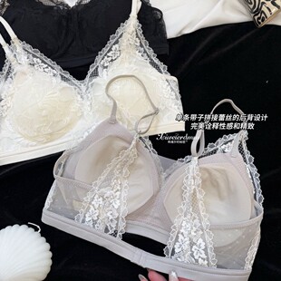 希维尔的秘密0805法式轻奢刺绣蕾丝V领胸衣舒适透气固定杯美背