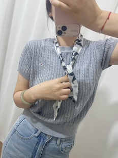麻花短袖针织衫女春夏秋圆领百搭丝光显瘦上衣毛衣短装百搭纯色