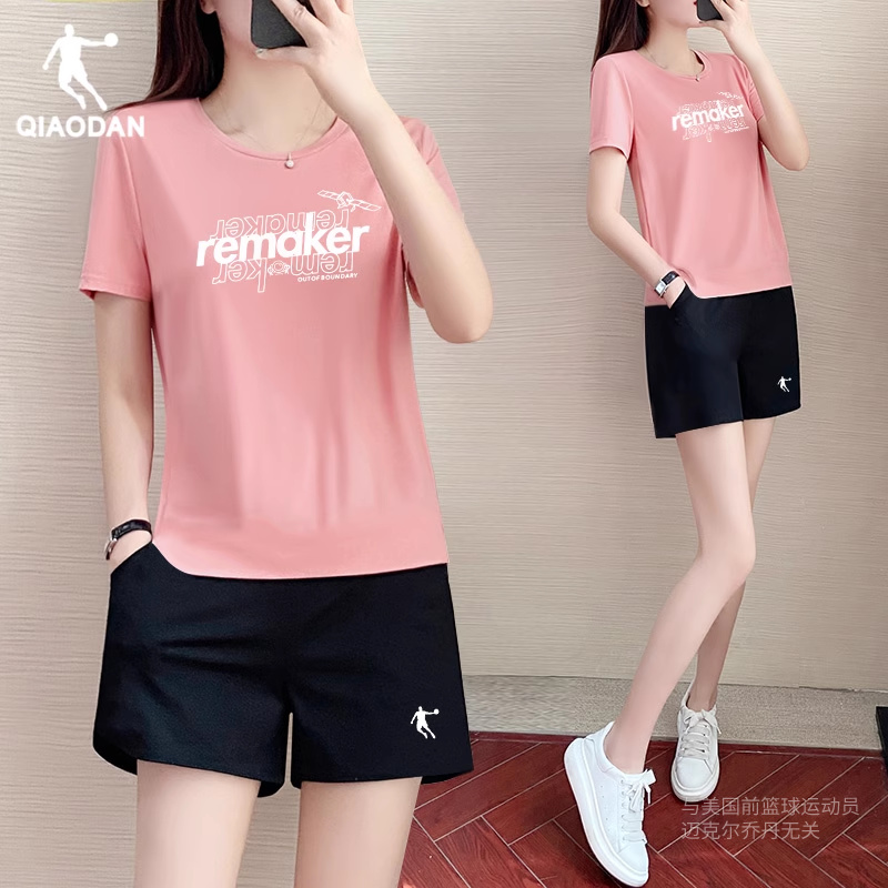 中国乔丹运动套装女夏季2024透气休闲官方旗舰店女款简约宽松套装