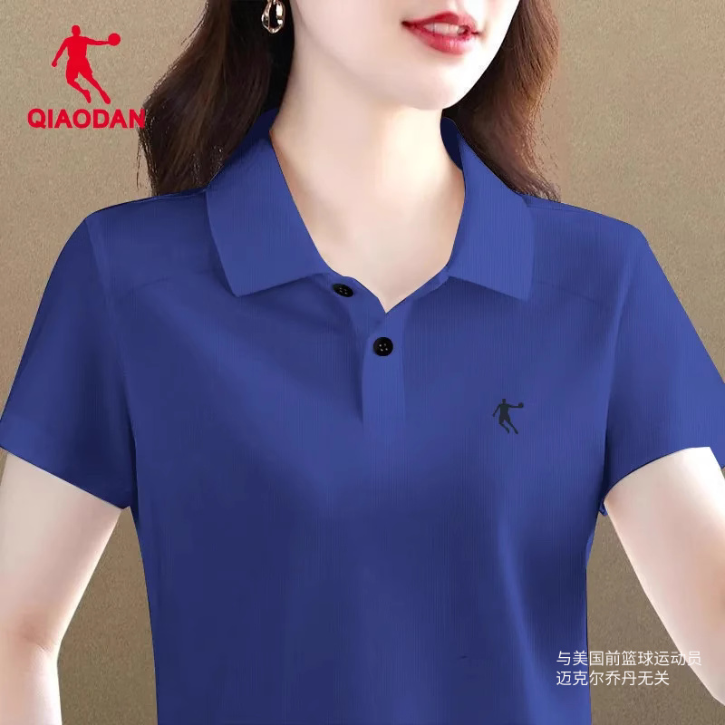 乔丹短袖T恤女翻领宽松上衣polo衫洋气透气大码半袖妈妈运动服女
