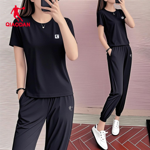 乔丹女士运动套装 休闲显瘦跑步正肩羽毛球服一整套 2025新款 夏薄款