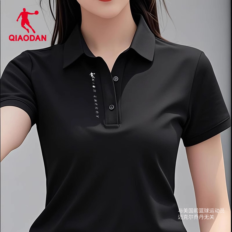 乔丹短袖t恤女2025夏季新款微胖上衣跑步运动服初中生薄款POLO衫