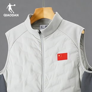 乔丹羽绒马甲男士薄款休闲风拉链跑步健身立领外套休闲保暖马夹