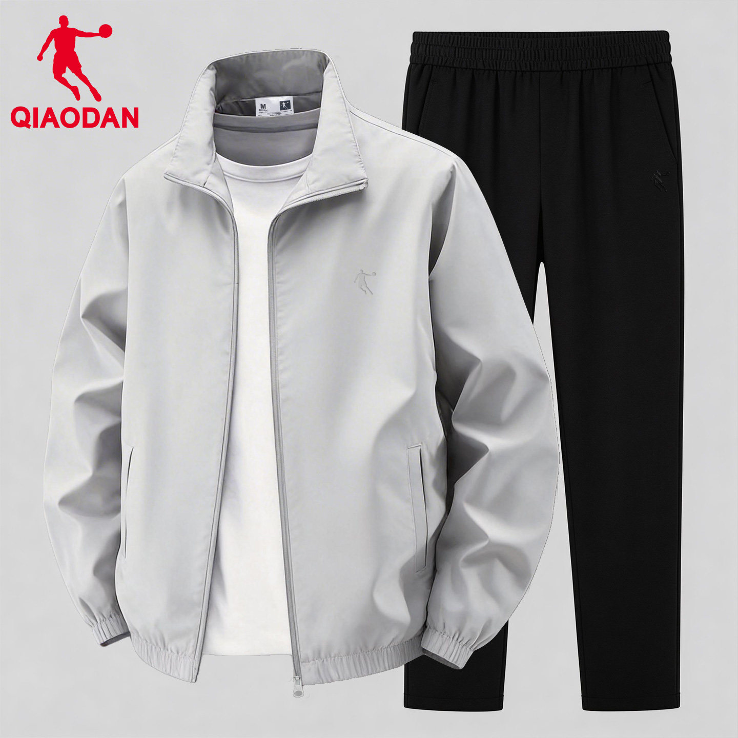 乔丹运动套装男春秋立领宽松休闲运动服平口运动裤长裤夹克两件套