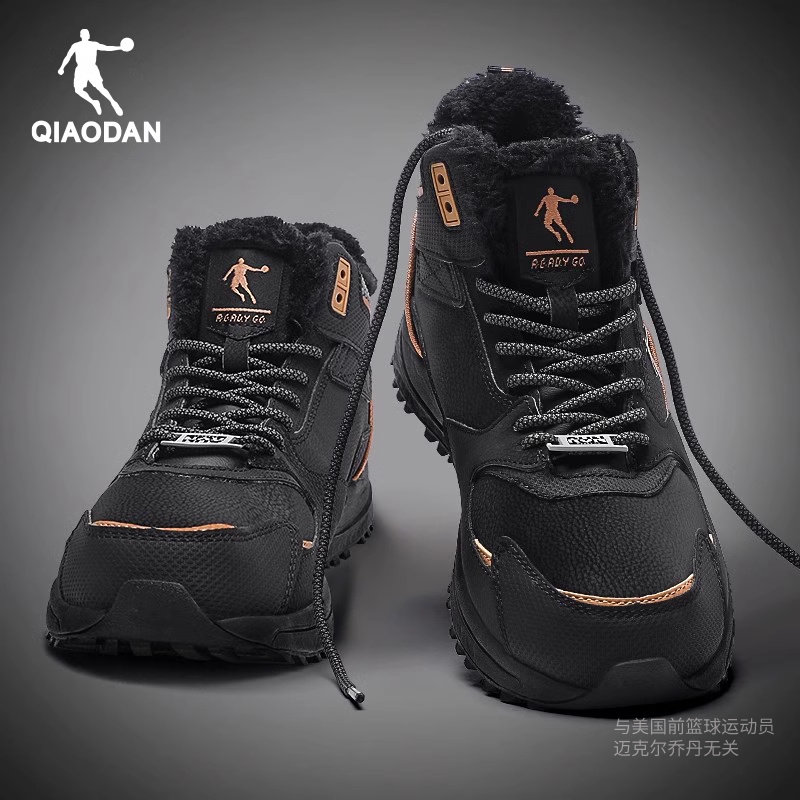乔丹加绒男鞋冬季防水防滑加厚保暖加厚棉鞋高帮轻便耐磨运动鞋男