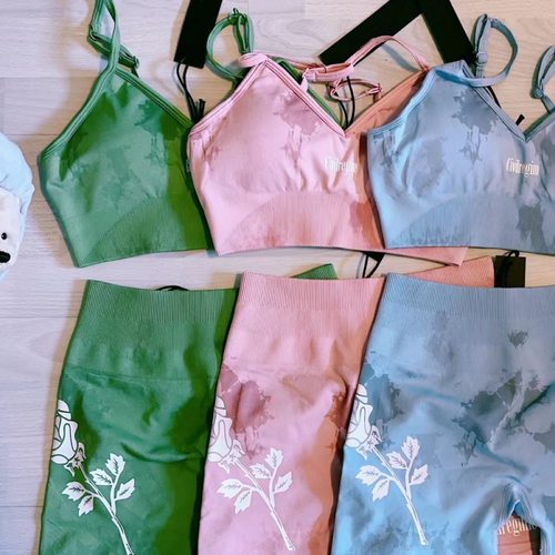 Civilregime扎染玫瑰无缝针织瑜伽服高弹训练运动健身套装女夏