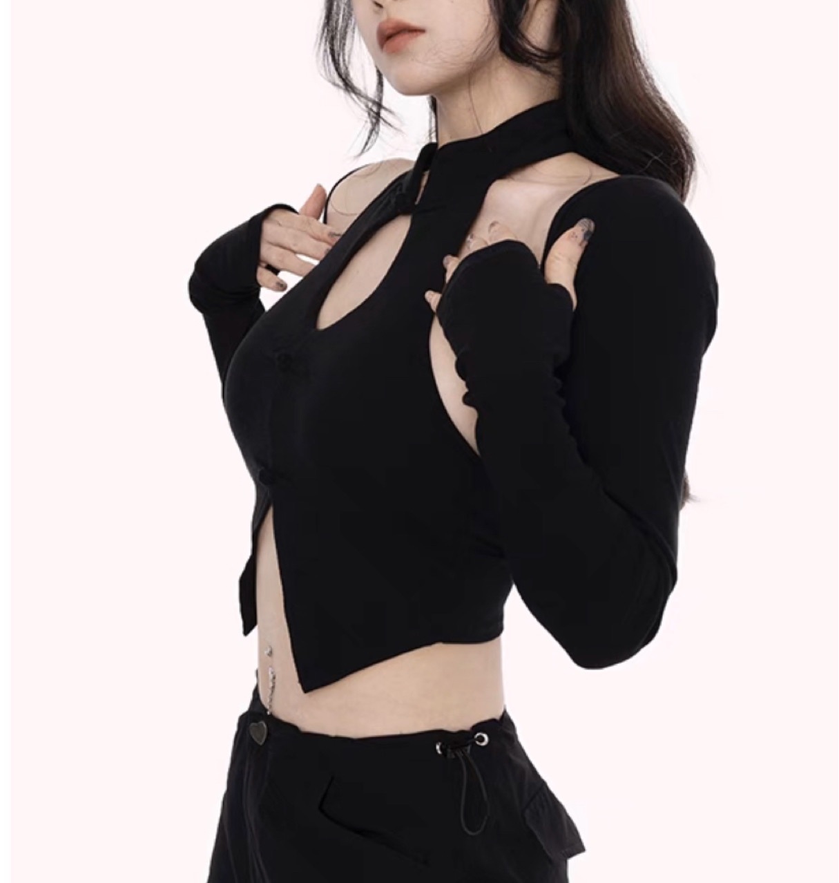 罩衫健身服兩件套長袖掛脖文胸