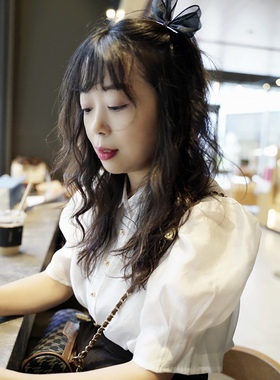 MRV小个子穿搭140 145小个子泡泡袖仙女衬衫通勤衬衫休闲白色衬衫