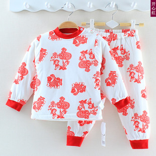 孩子衣服宝宝棉衣棉裤 全棉童装 开心洛洛冬款 纯棉加厚套装