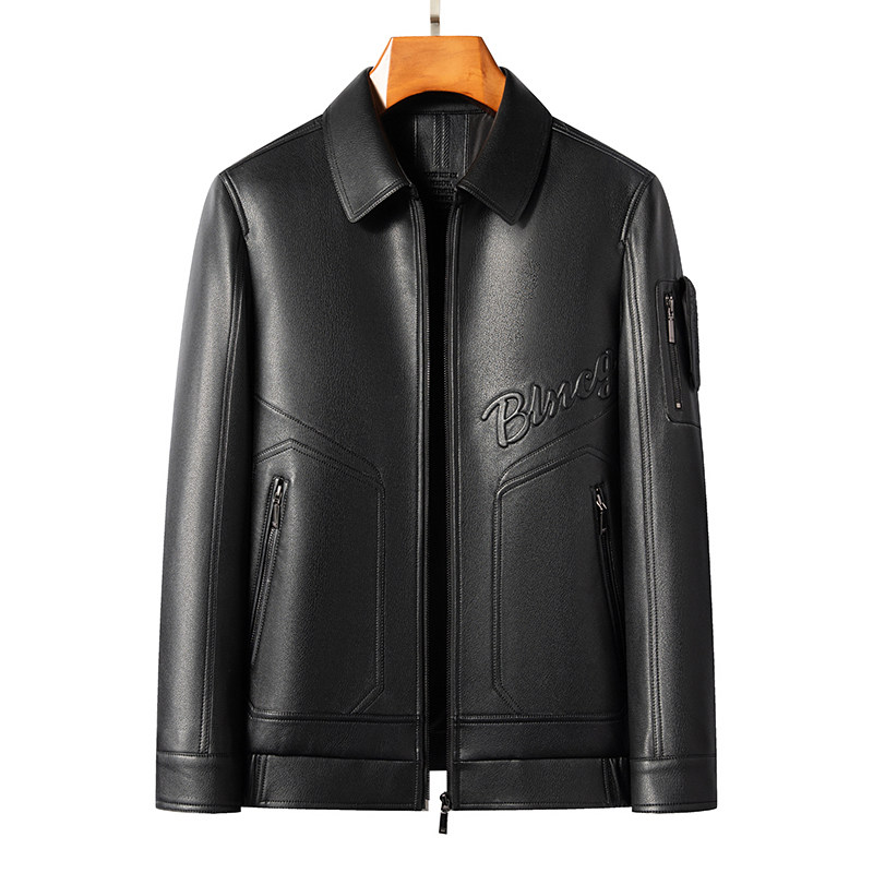 皮衣百搭款男装男士青年纯色外套皮衣翻领时尚流行百搭休闲款时尚