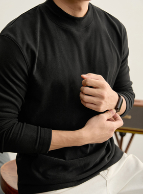 LUUD 男士冬季保暖双面德绒长袖T恤衫半高领极简风磨毛内搭打底衫