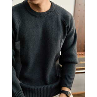 潮流插肩袖 男重磅810g时尚 保暖毛衣 撞色方块拼接圆领针织衫 LUUD