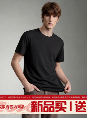 LUUD 极简酷帅黑色圆领短袖T恤男装夏季迪桑麻棉速干凉感套头上衣