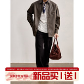 夹克男春季 LUUD 复古港风PU皮革翻领衬衫 倒三角设计防风皮衣外套