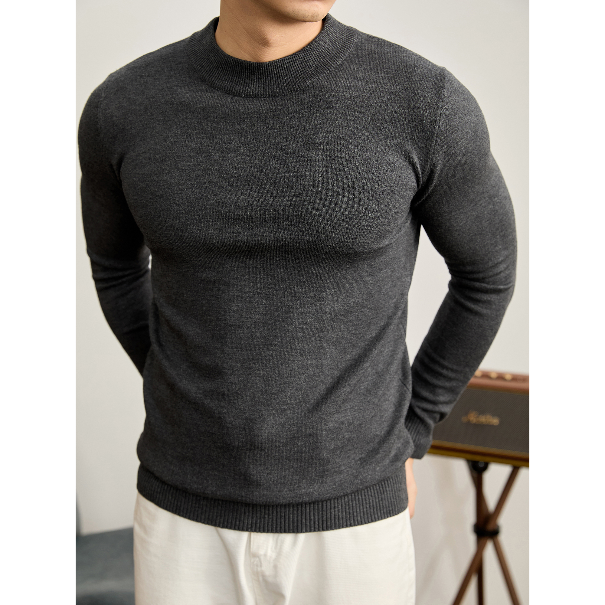 LUUD 通勤百搭半高领打底衫莫代尔包芯纱全天候保暖针织衫男秋冬