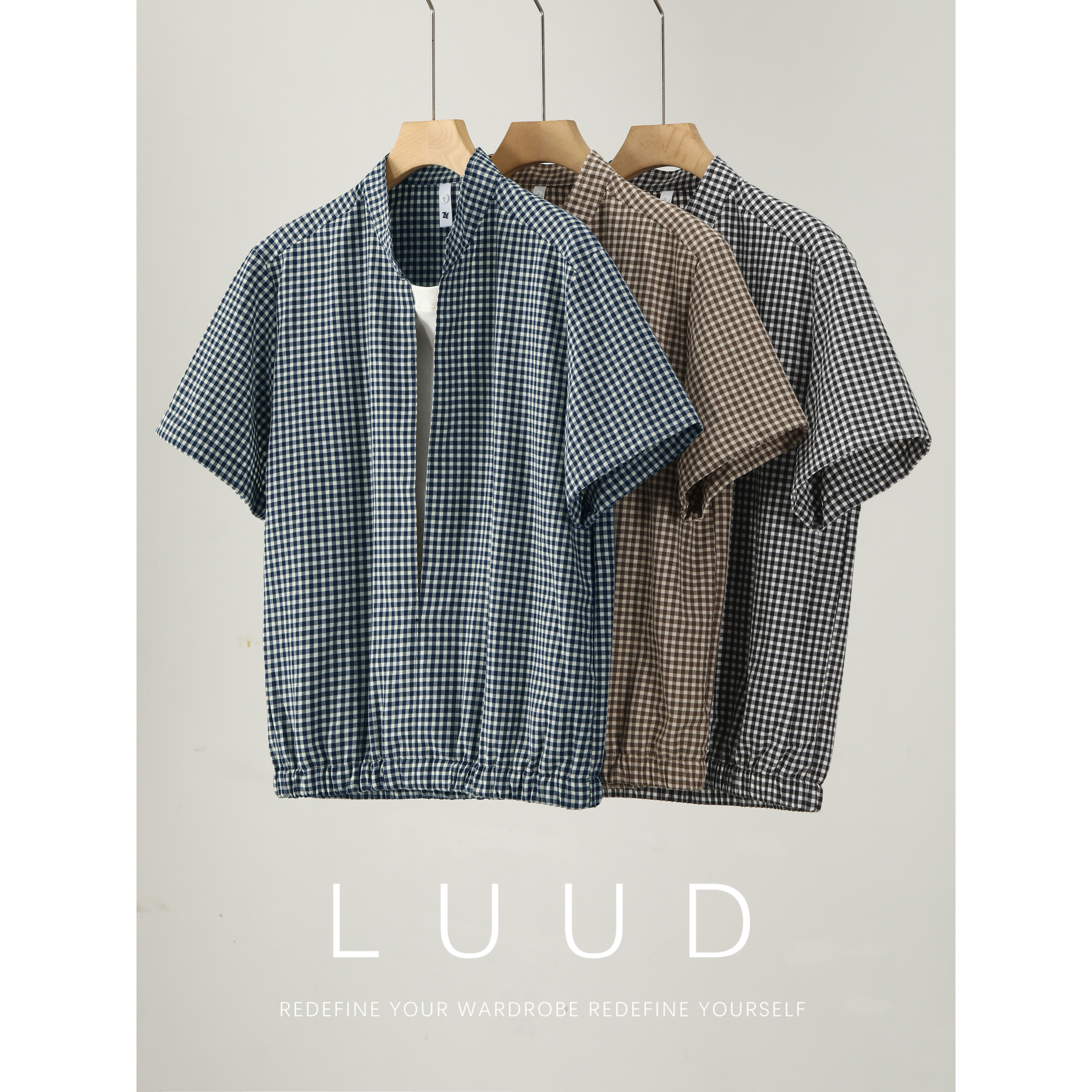 LUUD 天丝莱赛尔混纺拼接假两件衬衫立领森系田园风撞色格纹上衣