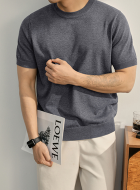 LUUD 慵懒风高级感针织T恤男士夏季冰爽丝凉感短袖都市通勤体恤衫