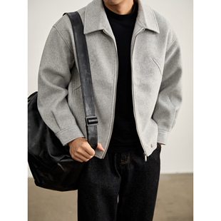 LUUD 绵羊毛混纺翻领毛呢外套 复古磨毛宽松廓形哈灵顿夹克男冬季