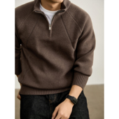 LUUD 高克重810g半拉链立领毛衣男士 都市轻熟风插肩袖 拼接针织衫