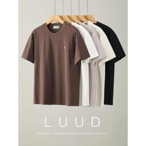 LUUD 丝滑感天丝原宿棉圆领短袖男士夏季小马刺绣休闲百搭T恤上衣