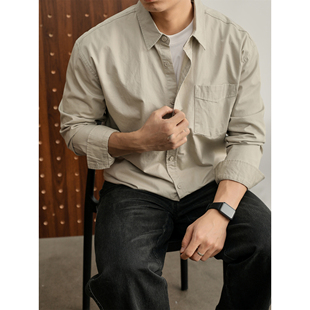 时尚 秋季 极简纯色男士 衬衫 100%纯棉老钱复古风休闲衬衣 长袖 LUUD