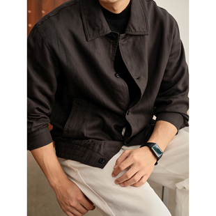 松紧下摆衬衫 极简天丝莱赛尔亚麻混纺翻领夹克男士 外套 时尚 LUUD