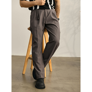 LUUD 美式复古高腰绑带直筒休闲长裤男老钱风双褶垂感剑道裤西裤