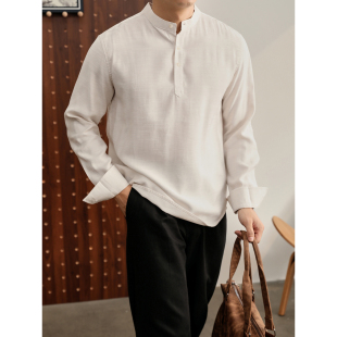 男春季 衬衫 半门襟立领抗皱衬衣 新贵老钱风纯色亚麻混纺长袖 LUUD