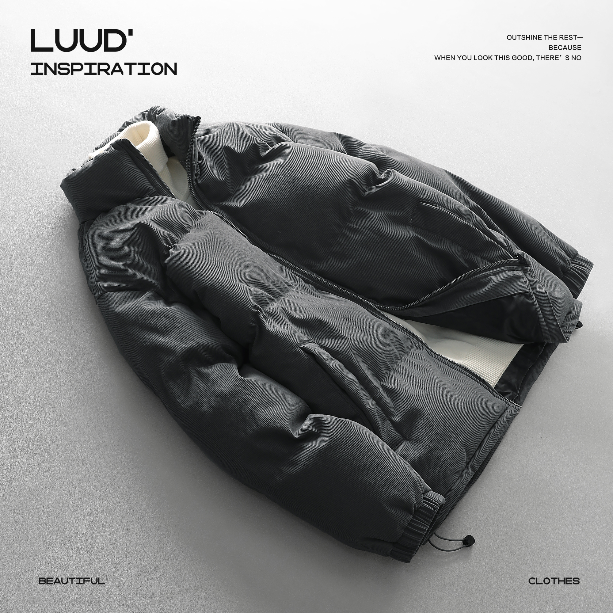 LUUD 灯芯绒坑条棉服外套男冬季潮牌保暖棉衣加厚立领面包服棉袄