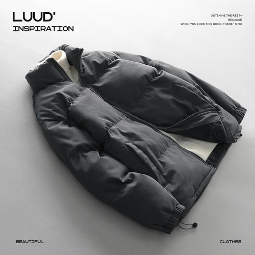 LUUD 灯芯绒坑条棉服外套男冬季潮牌保暖棉衣加厚立领面包服棉袄