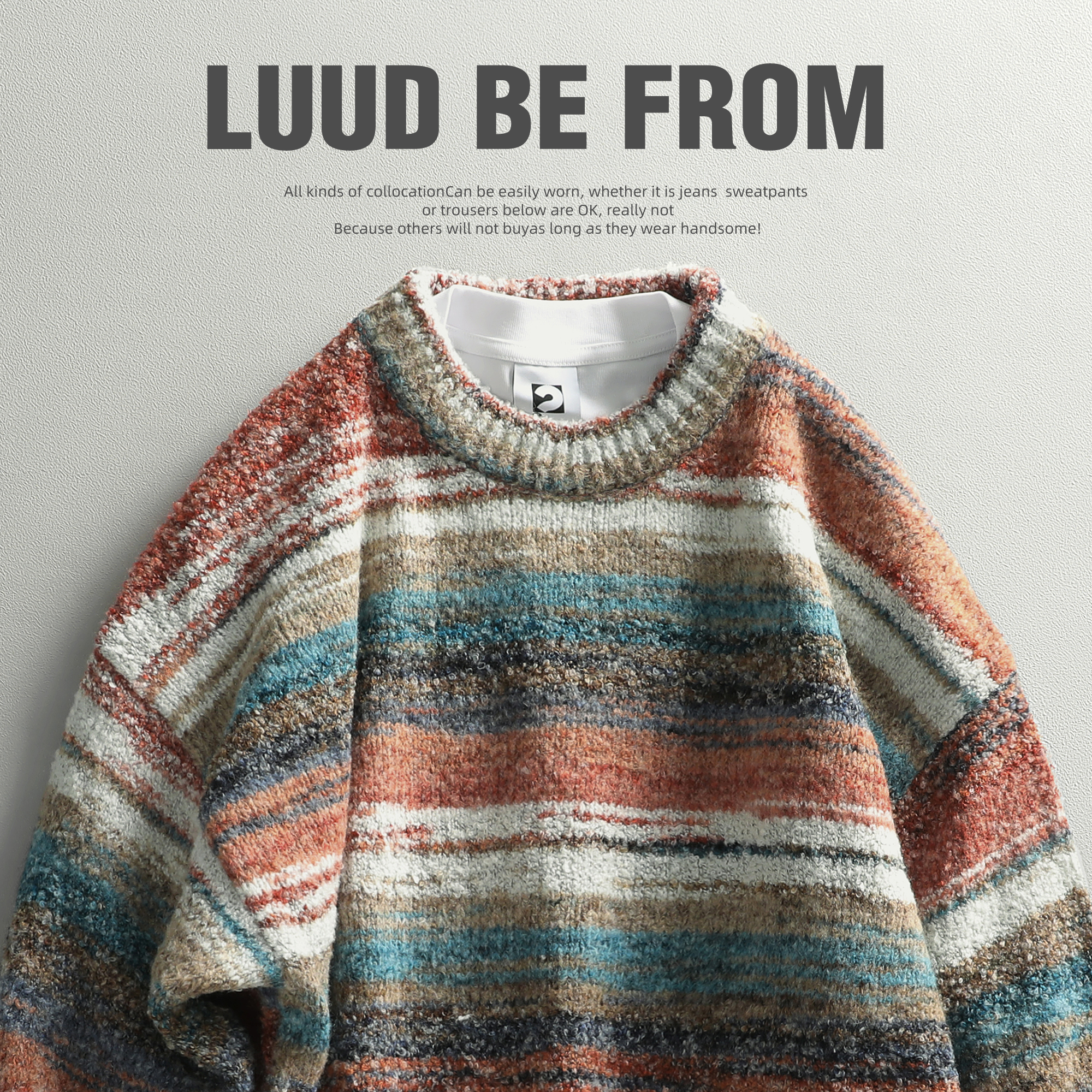 LUUD 撞色多巴胺撞色条纹针织羊毛衫重磅地中海风落肩微阔毛线衣