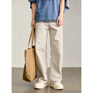 男新贵老钱雅灰色阔腿长裤 LUUD 100%纯棉石磨水洗宽松直筒牛仔裤