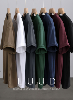 LUUD 重磅凉感精梳棉简约短袖T恤男夏季潮牌合身体恤休闲圆领上衣