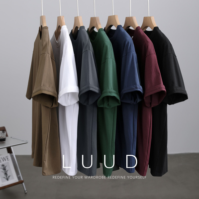 LUUD 重磅凉感精梳棉简约短袖T恤男夏季潮牌合身体恤休闲圆领上衣
