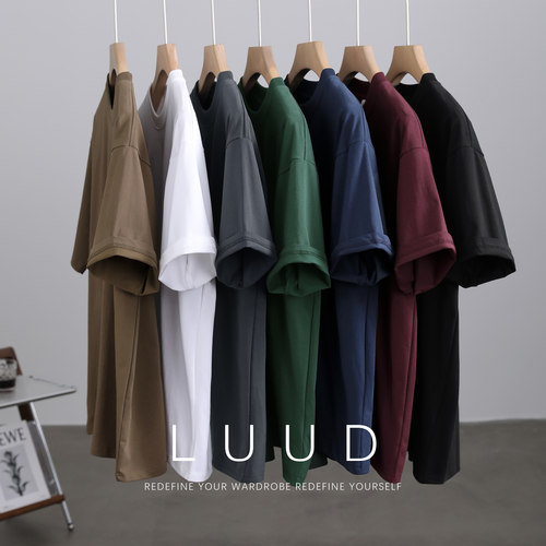 LUUD 重磅凉感精梳棉简约短袖T恤男夏季潮牌合身体恤休闲圆领上衣