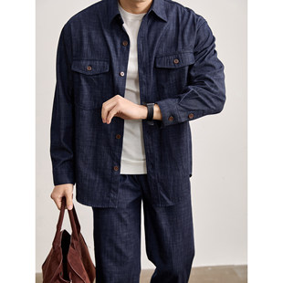 外套男双口袋设计重磅300g衬衣夹克 复古水洗麻纹感衬衫 LUUD 个性