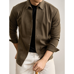 饰翻领磨毛呢料衬衫 LUUD 纽扣装 衬衣男士 秋冬 轻奢高级感无痕长袖