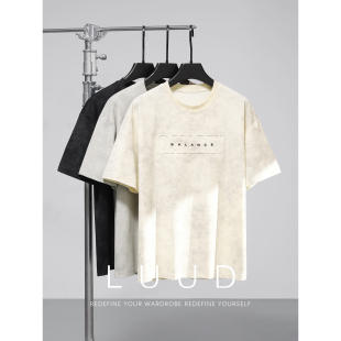 宽松落肩潮流复古T恤美式 男士 痞帅重磅扎染字母钢印上衣 夏季 LUUD