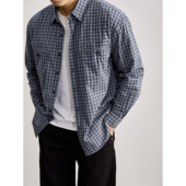 LUUD 纽扣双贴袋翻领衬衣薄外套 男士 老钱风100%纯棉工装 格纹衬衫