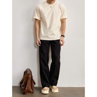 时尚 倒三角金属装 极简风休闲百搭短袖 夏季 饰圆领上衣 T恤男士 LUUD