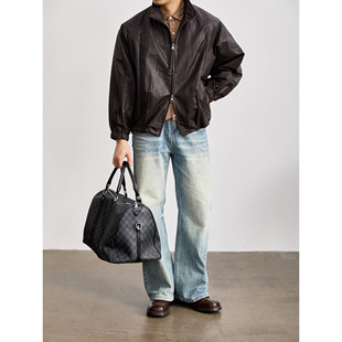 双头拉链外套春季 抽褶蝙蝠袖 复古港风气质短宽立领夹克男士 LUUD