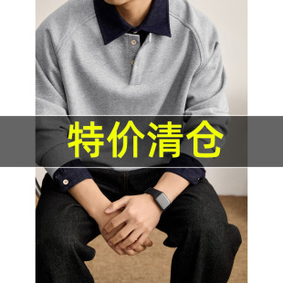 卫衣男秋冬高智感上衣 领拼接插肩袖 特价 假两件水洗原色牛仔衬衫